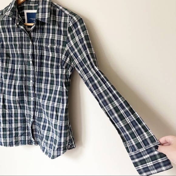 American Eagle Vintage Menswear Style Plaid Button Down 2 XS - Picture 7 of 11
